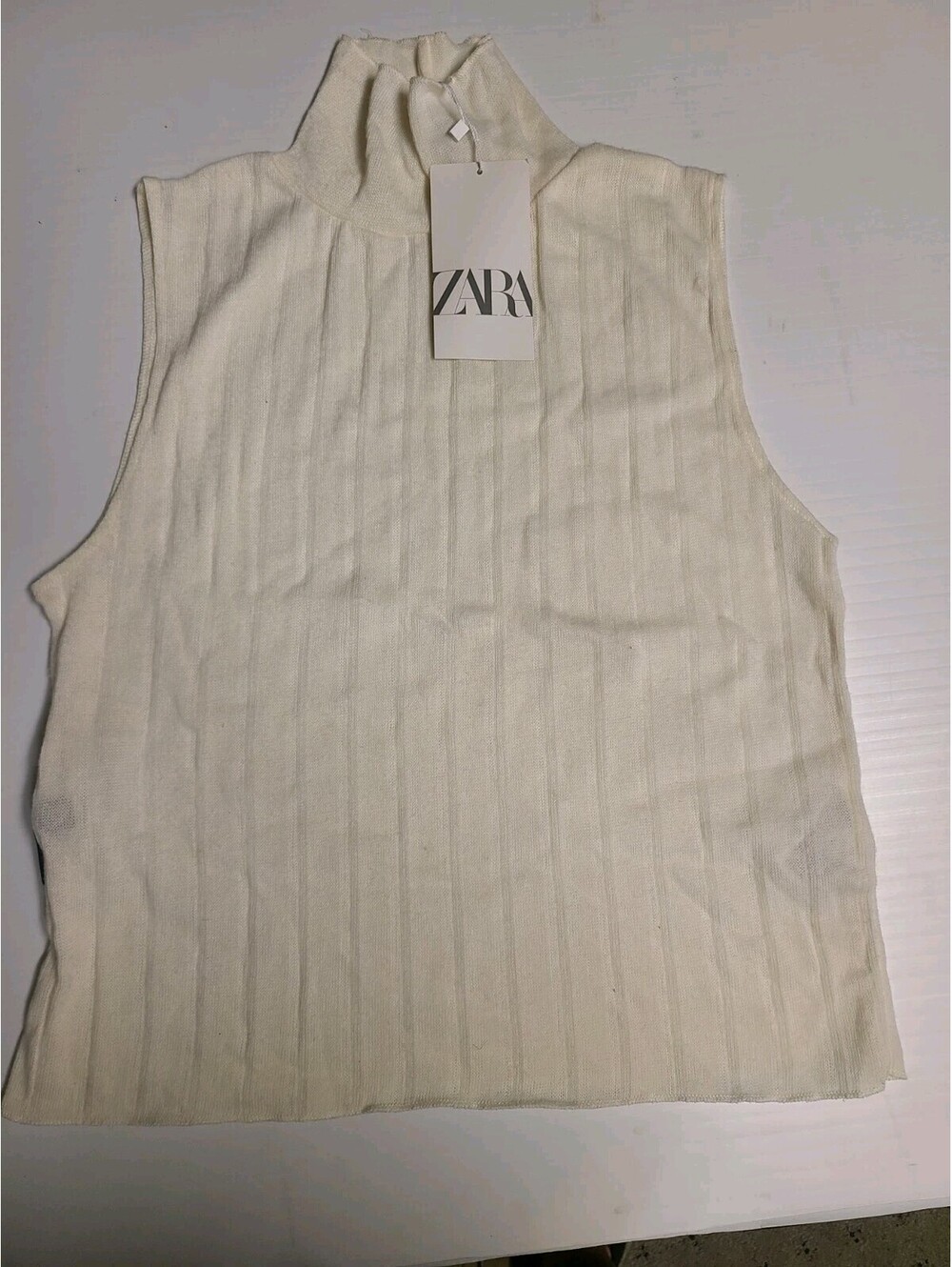 Zara Semi-Sheer Pleated Top Color Cream Size S 0264/030/712